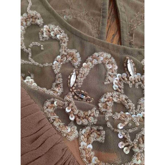 Size 2 Decode Brown Peach Ruffled Hem Rhinestone Mini Dress Christmas New Years - Picture 4 of 10